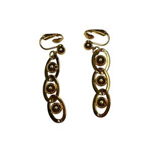Vintage Avon Gold Dangle Clip On Earrings Oval Linked Ball Design Retro Jewelry